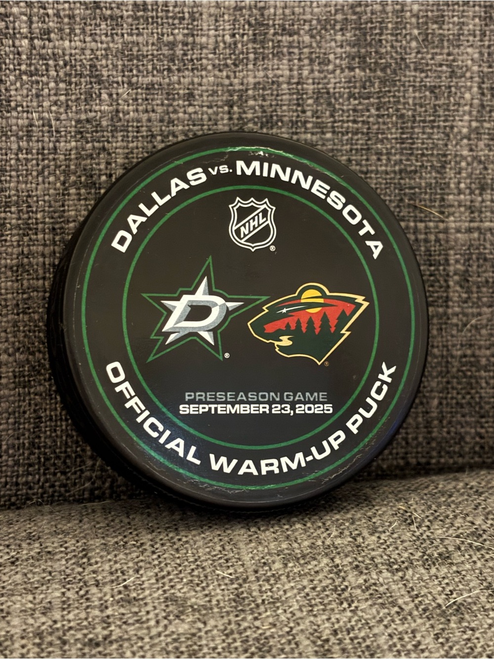 Dallas Stars vs Minnesota Wild NHL Pre Season Warm Up Puck 9/23/2025
